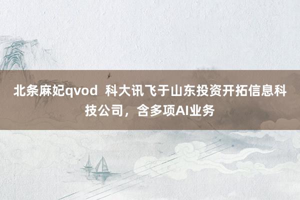 北条麻妃qvod  科大讯飞于山东投资开拓信息科技公司，含多项AI业务