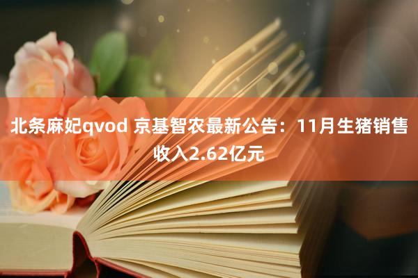 北条麻妃qvod 京基智农最新公告：11月生猪销售收入2.62亿元