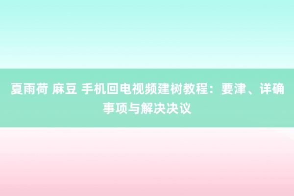 夏雨荷 麻豆 手机回电视频建树教程：要津、详确事项与解决决议