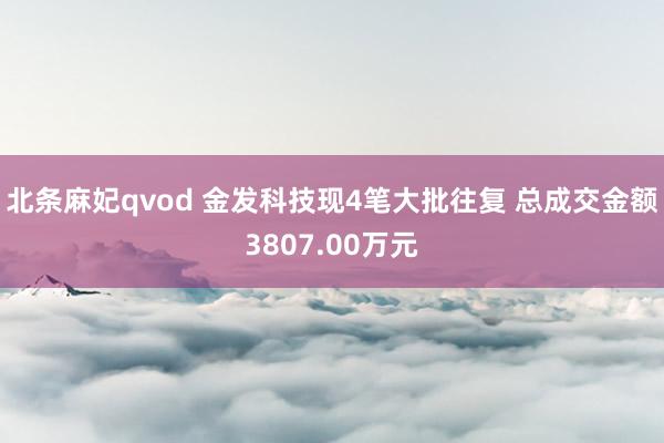 北条麻妃qvod 金发科技现4笔大批往复 总成交金额3807.00万元